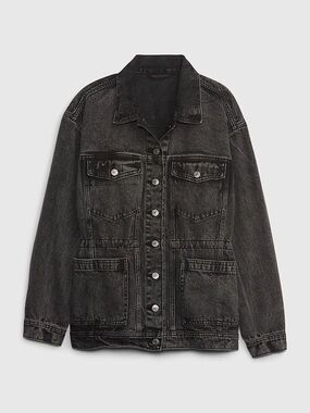 GAP Oversized Washed Black Denim Jacket